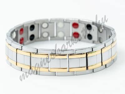 Antiallergén férfi mágneskarkötő ezüst-arany színben - Liam